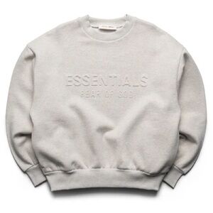 Fear of God ESSENTIALS Heather Oatmeal Embossed Classic Crew Neck Sweatshirt
